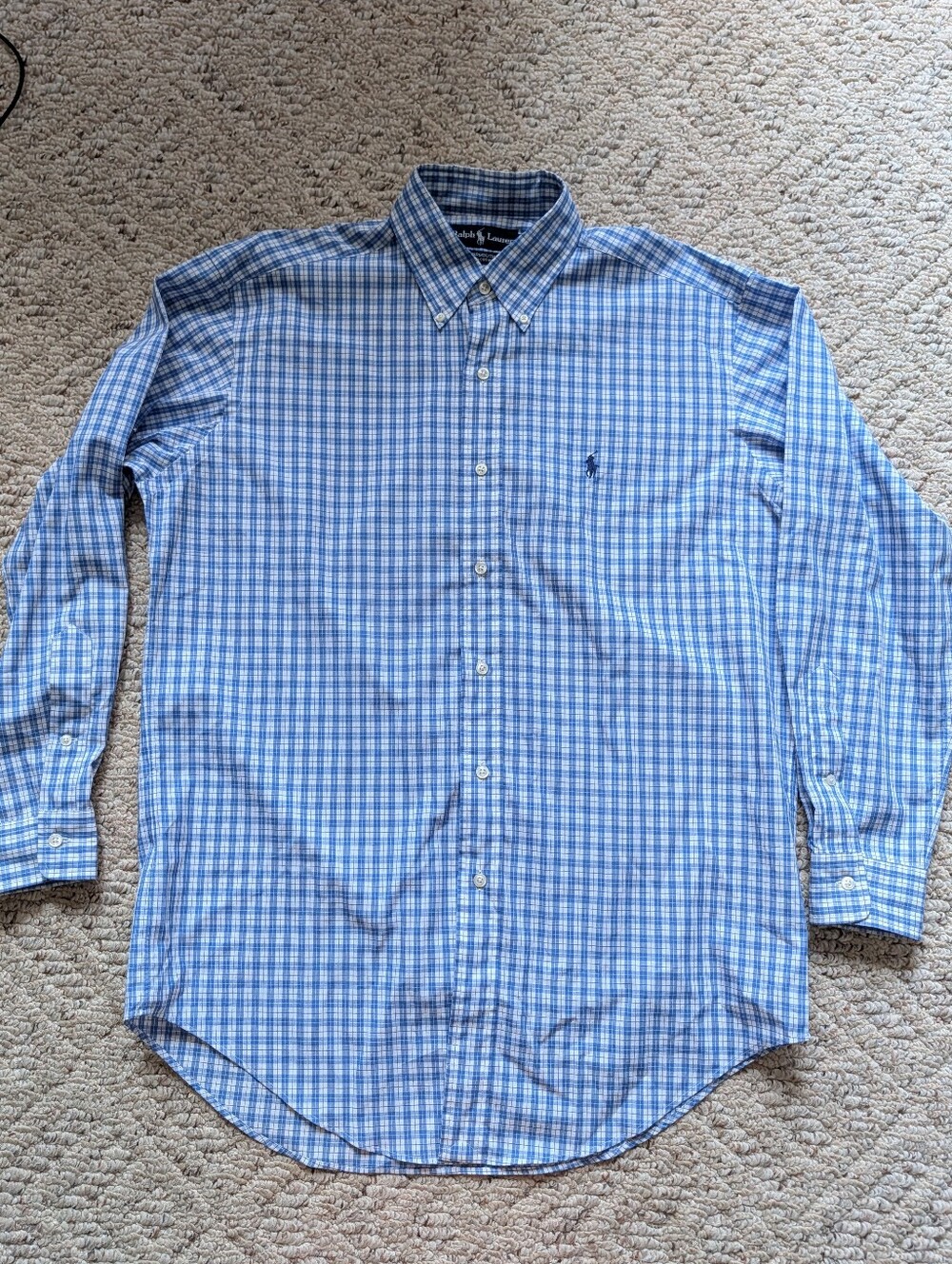 Vintage 90s Ralph Lauren Polo Yarmouth Cotton Plaid Button Down Blue White Vtg